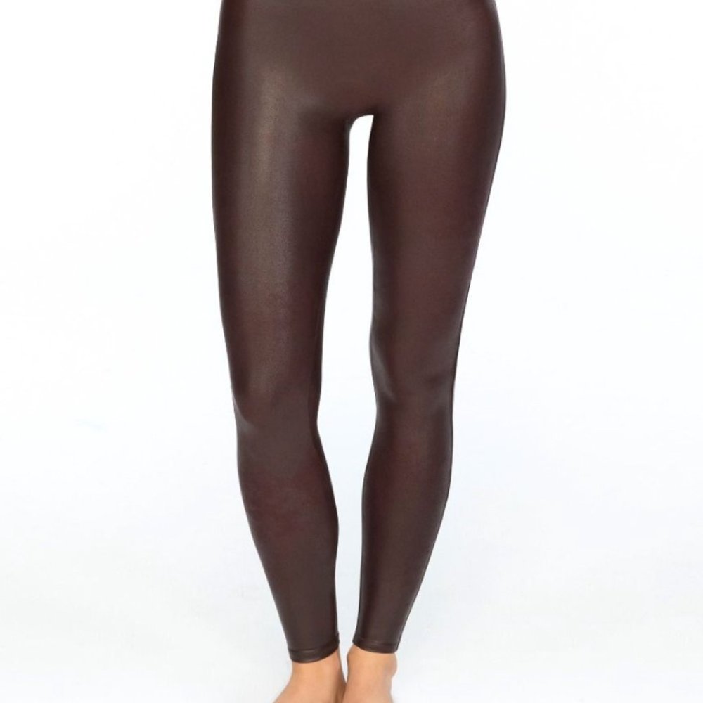 Spanx Brown Faux Leather Leggings w/ Power Waistband size S/P  Like New!